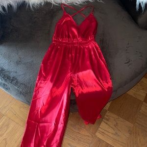 Red Satin Jumpsuit